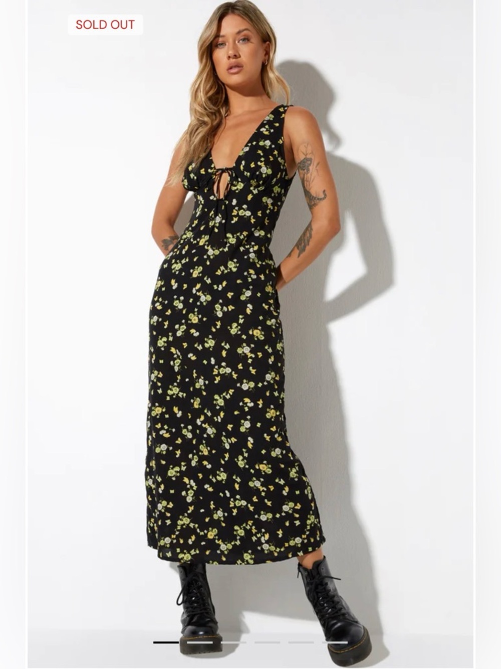 Motel Rocks Black Maxi Dress with Yellow Floral Print
